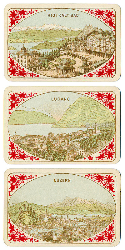 《瑞士卡片》1880年Rigi Kalt Bad Lugano Luzern